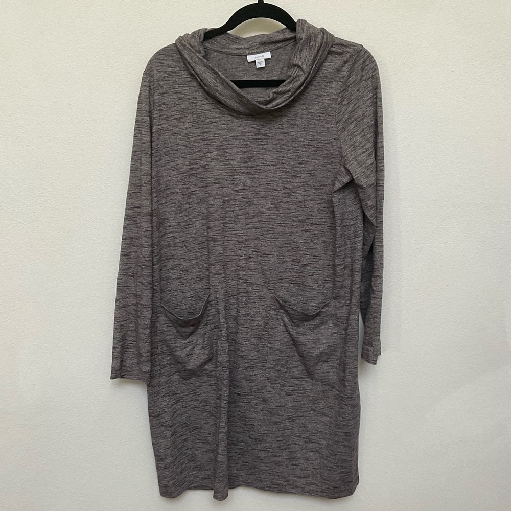 J. Jill Pure Jill Heather Grey Cowl Neck Long Sleeve Tunic Dress Pockets Size M
